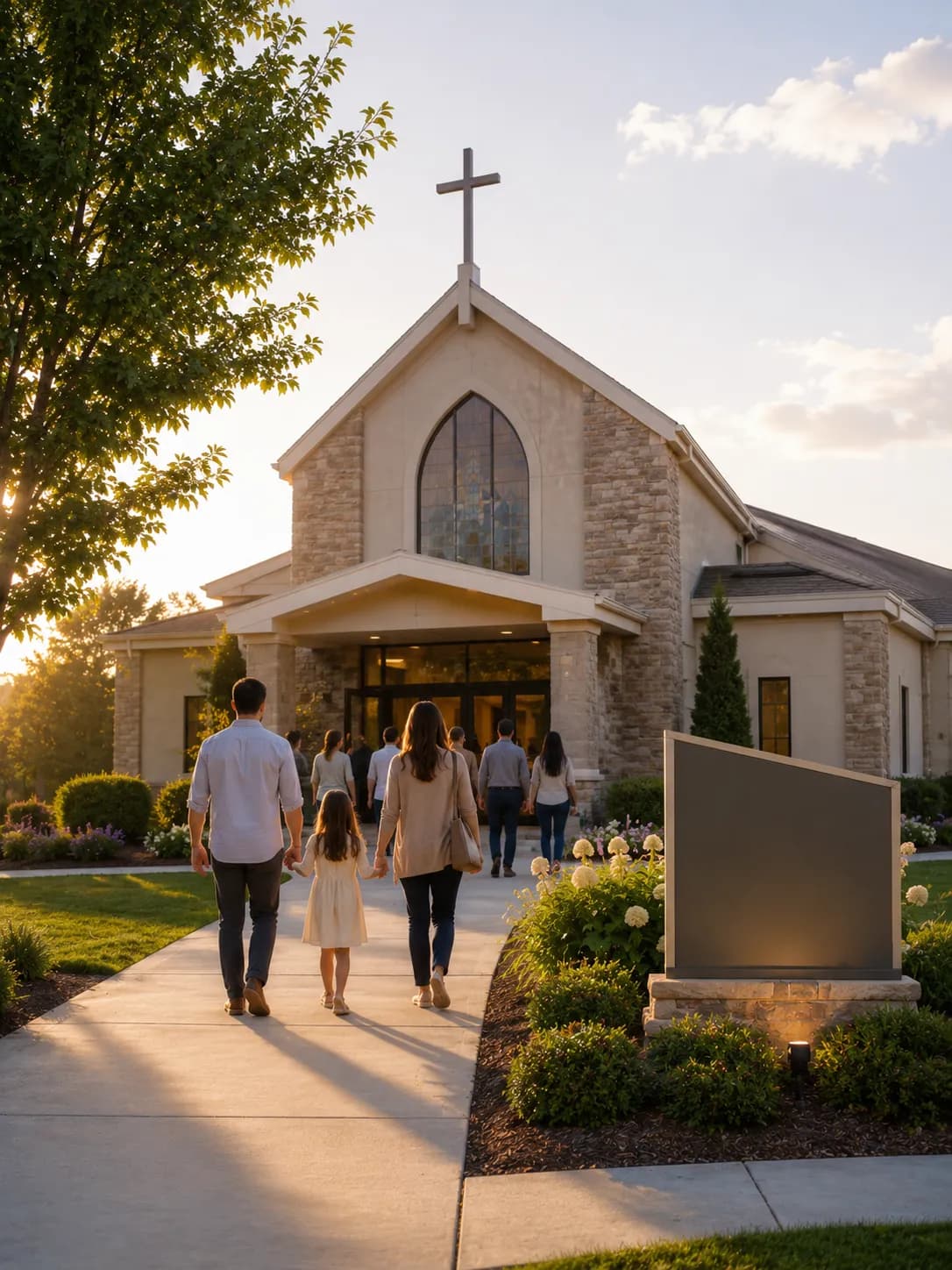 Church sanctuary with the lights on