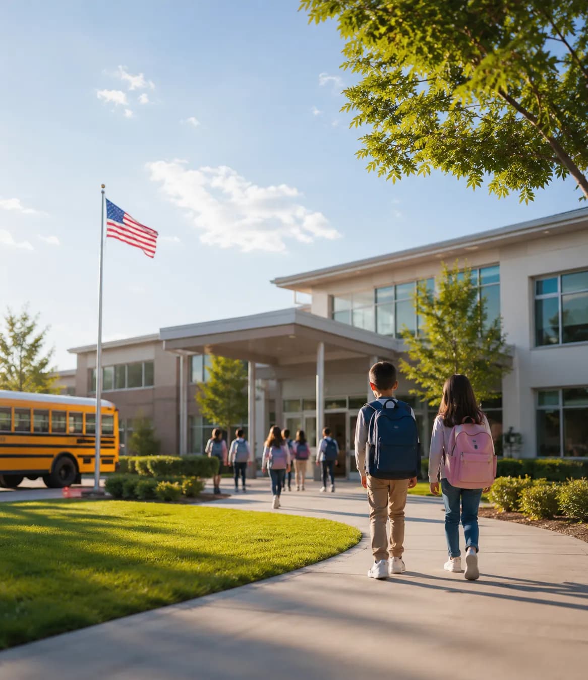 School entrance under a wide canopy